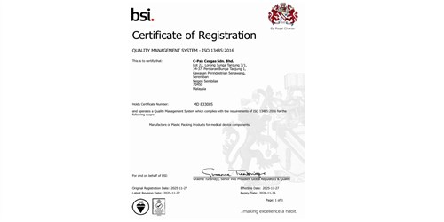 C-PAK CERGAS ACHEVES ISO13485 CERTIFICATION 